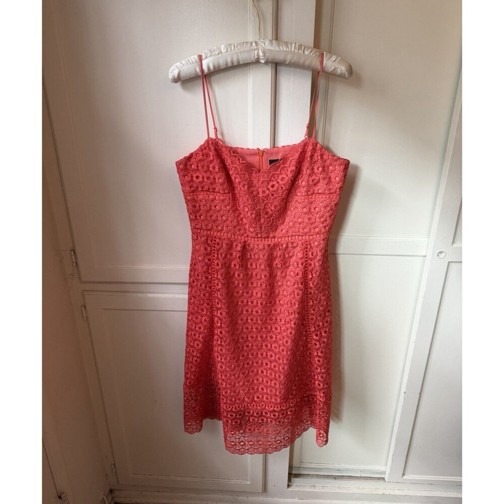 J.Crew Allover Daisy Lace Coral Midi Dress Adjustable Straps - Size 8